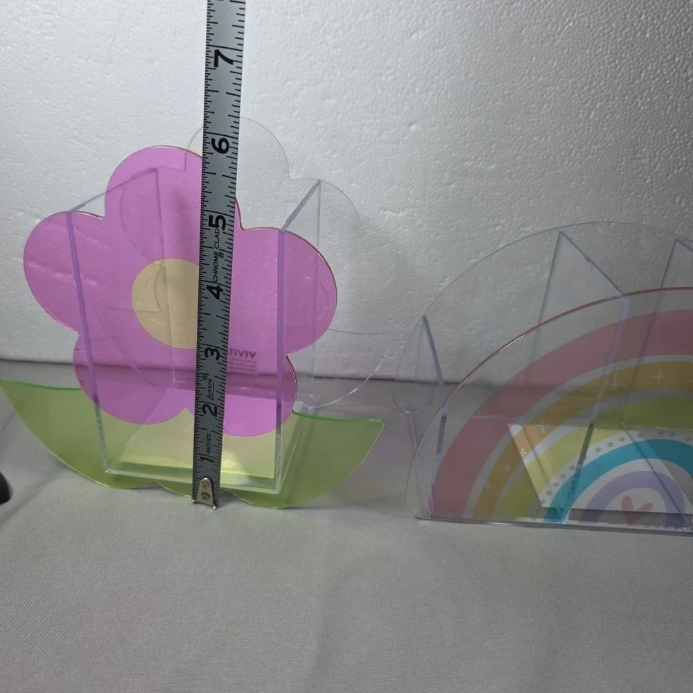 Kids Desk Organizers Clear Rainbow‎ and Flower Catchall Set of 2